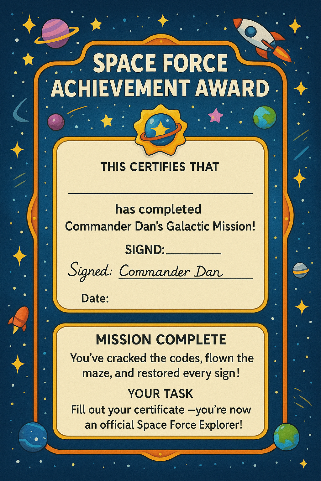 space force certificate